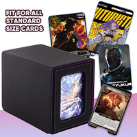 Boîte de rangement pour cartes TCG en cuir PU avec aimant, compatible avec les cartes 35PT et les plateaux à dés, fenêtre jaune et violette