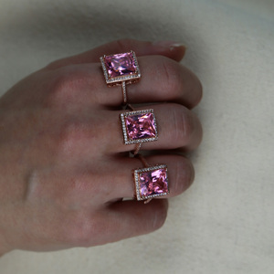 Anello con Grande Zirconia Cubica Rosa Taglio Principessa per Donne, Design per <span class=keywords><strong>Matrimonio</strong></span> e Fidanzamento, Gioielleria alla Moda - Product Image 5