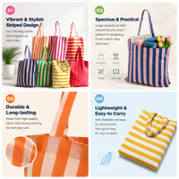 Sac fourre-tout rayé personnalisé en gros, sac de courses réutilisable en polyester, sac à bandoulière pour femme avec logo personnalisé pour cadeau promotionnel