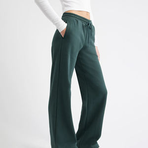 Pantalon de survêtement droit formel pour femme, coupe droite, taille mi-haute, avec fentes latérales, en molleton respirant 100 % coton – Vente en gros pour l'hiver - Product Image 4