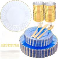 Assiettes en plastique minimalistes, assiettes en plastique dorées, vaisselle jetable, vaisselle réutilisable pour restaurants, événements de mariage