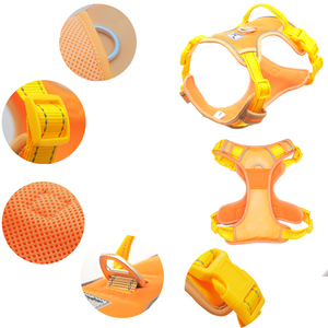 Harness Anjing Kulit Asli & Nilon Anti-Tarik dengan Perlengkapan Logam, Bernapas & Reflektif - Product Image 2