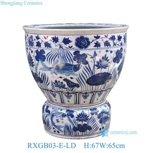 RXGB03-A-LD Cuenco de porcelana de 26 pulgadas con esmalte craquelado azul y blanco entrelazado, diseño floral de peonías, estilo chino, con <span class=keywords><strong>maceta</strong></span> a juego y accesorios separados - Product Image 5