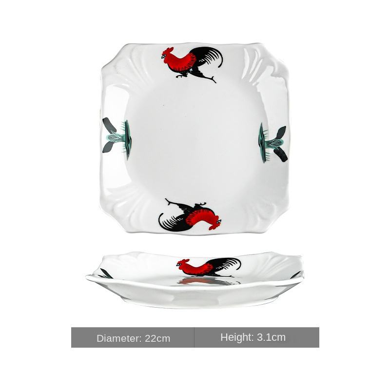 Rooster 9-inch cut-off magnolia plate