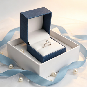 Boîte à bague bleu marine, boîte à bijoux en papier de qualité supérieure avec intérieur en peluche pour bague de fiançailles, emballage cadeau pour cérémonie de mariage - Product Image 5