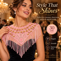 Col châle à franges perlées roses, cape triangulaire à strass et paillettes, garniture à pompons faite à la main pour costumes de danse, fêtes, festivals et projets DIY