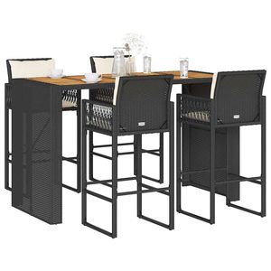 Black Rattan <b>Garden</b> <b>Bar</b> Set With <b>Table</b> And 4 Stools Outdoor Furniture Contemporary Design For Patio Or <b>Garden</b> Use - Product Image 1
