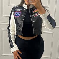 Fabricant OEM Manteau en chenille brodé en cuir imprimé StreetWear de baseball avec logo personnalisé pour les femmes Veste universitaire bombardier courte