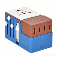 Adaptateur de voyage universel Foxcan 100W PD GaN avec câble rétractable 4USB-C+1USB-A Prises US UK EU AU pour appareil photo et ordinateur portable
