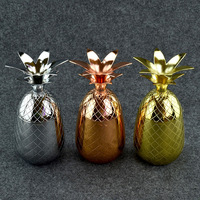 Gobelet isotherme en acier inoxydable, tasse à cocktail ananas en cuivre, chopes à bière avec couvercle et paille, tasses à cocktail ananas