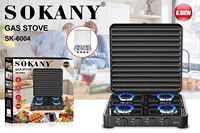 Kompor Gas Sokany 6004 Desain Elegan Harga Terjangkau 4 Tungku Peralatan Rumah Tangga Stainless Steel Putih Hitam Inggris