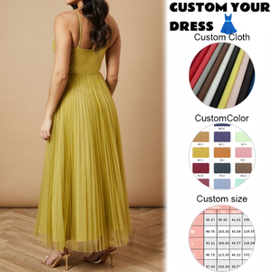 מותאם אישית בכמויות קטנות שמלת ערב צהוב חרדל נשים עם פרטים עדינים - Product Image 3