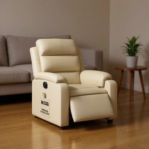 Sillón Reclinable Eléctrico de Masaje de Cuero Sintético Crema para Uso Doméstico de Cuerpo Completo - Product Image 2
