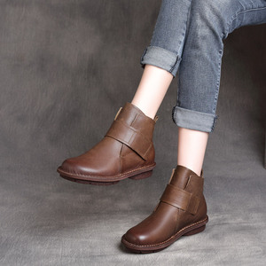 Botas de Mujer Estilo Étnico Retro de Otoño, de Piel Auténtica con Cordones, Suela Plana y Suave, Tipo Chukka - Product Image 2
