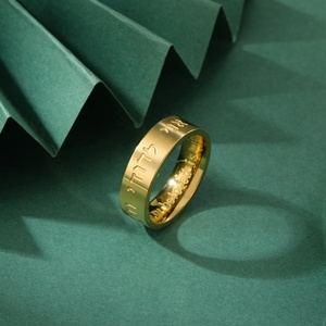 Anillo de dedo de <span class=keywords><strong>escritura</strong></span> <span class=keywords><strong>hebrea</strong></span>, accesorios de texto de doble cara, ropa de boda, joyería de acero inoxidable, regalo de San Valentín - Product Image 1