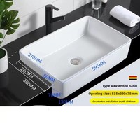 Lavabo en céramique semi-encastré minimaliste moderne avec rebord fin, installation monotrou pour comptoir de salle de bain