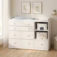Table à langer moderne blanche pour bébé, commode à 5 tiroirs, commode de chambre d'enfant avec rangement en bois massif