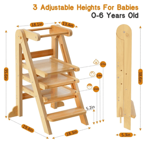 Taburete de <span class=keywords><strong>Cocina</strong></span> Plegable y Ajustable para Niños Pequeños, Torre de Aprendizaje de Madera para Niños, Taburete con Escalones - Product Image 2
