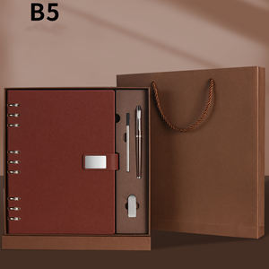 Commercio all'ingrosso pelle <span class=keywords><strong>a</strong></span> strisce <span class=keywords><strong>a</strong></span> croce artificiale riciclata carta USB flash disk B5 con copertina rigida logo personalizzato diario set regalo - Product Image 4