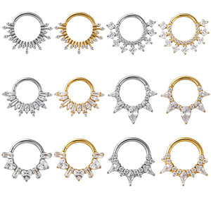 Anelli Septum in Titanio Freya, Gioielli Septum Clicker con Cerniera, <span class=keywords><strong>Piercing</strong></span> per <span class=keywords><strong>Naso</strong></span>, Orecchini Daith <span class=keywords><strong>Argento</strong></span> e Oro per Donna e Uomo - Product Image 1
