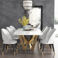 Ensemble de table et chaises de salle à manger carrées modernes de luxe avec plateau en marbre et pieds dorés, 6 places, tables à manger extensibles et convertibles