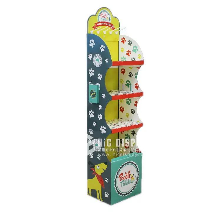 Custom Free Standing Foldable Cardboard Pet Dog Foods Stand Supermarket Promoting Paper Display Rack