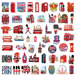 Autocollants muraux en vinyle, 50 pièces, bleu rouge britannique, scène de londres classique, cabine téléphone, Bus, bagages, personnalisés - Product Image 2