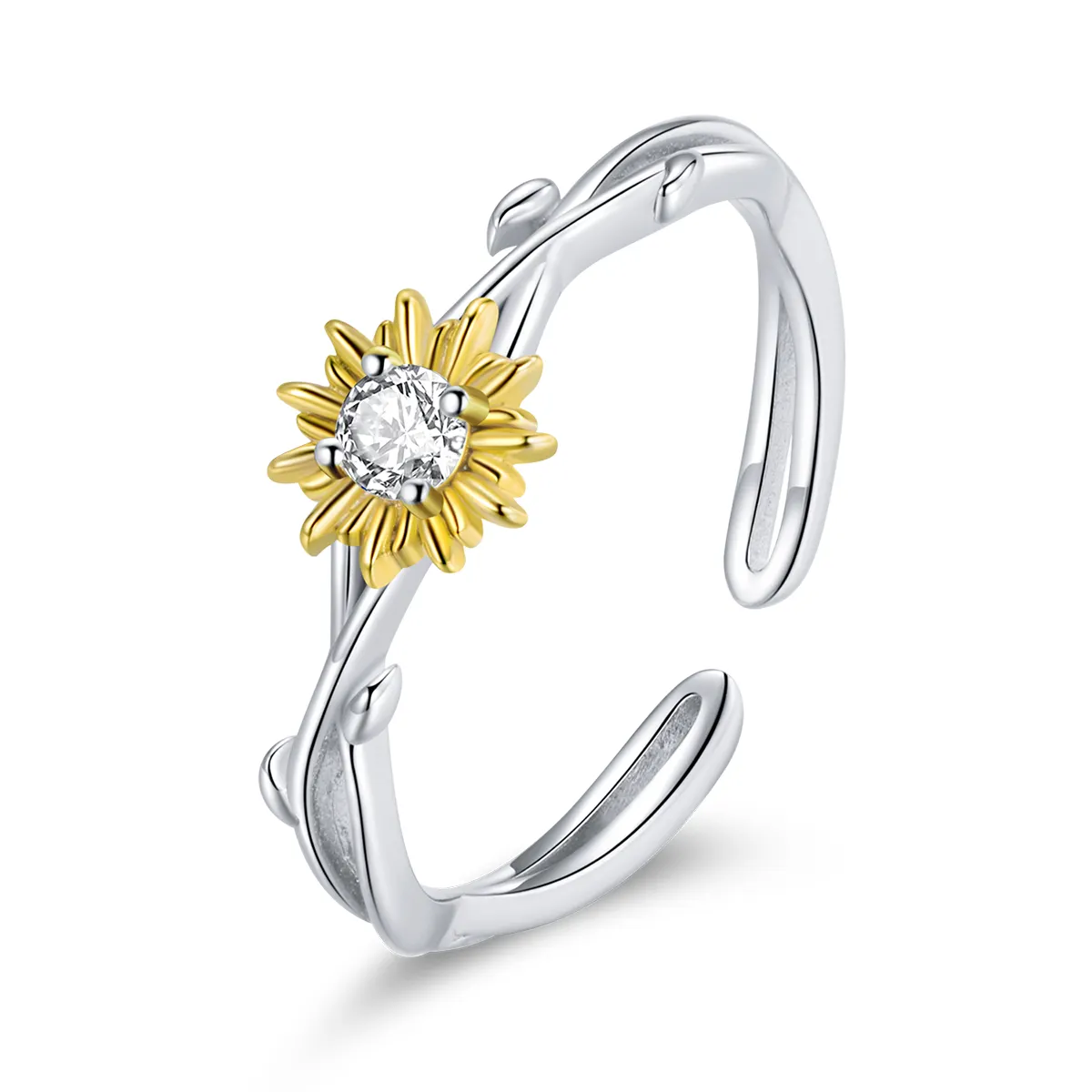 You Are My Sunshine Sunflower Ring Women Jewelry Sterling Silver 925 Zircon Adjustable Sun Flower Open Ring Gold Plated