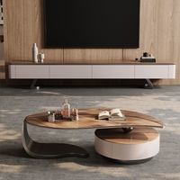 Table basse moderne en bois avec tiroir doré pour salon, table basse en bois antique en forme de feuille, plateau en noyer