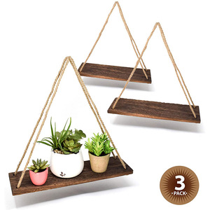ชั้นวางของติดผนังไม้เพาโลเนียแบบสามชั้นพร้อมเชือกสำหรับตกแต่ง - Product Image 3