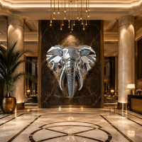 Statue de tête d'éléphant personnalisée en acier inoxydable, avec relief miroir poli, style Feng Shui, pour installation artistique