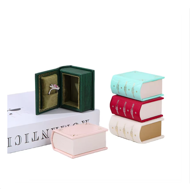 Custom Logo Vintage Velvet Mini Book Shaped Ring Jewelry Box Earring and Necklace Storage Packaging Jewelry Box