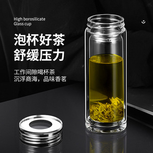 <b>Double</b> <b>Walled</b> Glass Cup High Borosilicate Heat Resistant Insulated Tea Cup For Travel With Lid Large Capacity Portable - Product Image 4