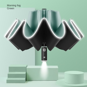 Ombrello Automatico a Dieci Stecche con Supporto per Auto, Grande, Riflettente, Resistente al Vento, in Gomma Nera, con Torcia LED Integrata - Product Image 6