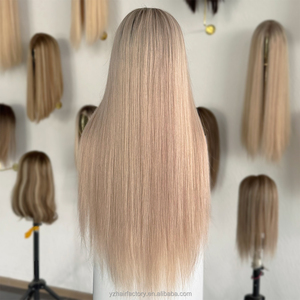 European Human Hair Cuticle Aligned Top <b>Lace</b> Wig Front HD Swiss <b>Lace</b> Wigs For <b>White</b> Women Silver <b>White</b> Blonde Wigs - Product Image 2