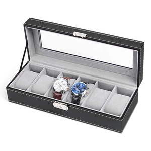 Estuche <span class=keywords><strong>Organizador</strong></span> de <span class=keywords><strong>Relojes</strong></span> de Cuero PU Negro para <span class=keywords><strong>Hombre</strong></span>, Ecológico, con 5 Compartimentos, Tapa de Vidrio y Forro de Terciopelo - Product Image 6