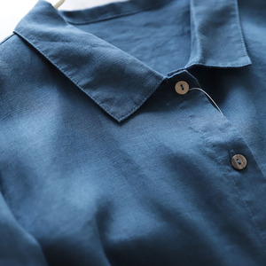 Abito Lungo Casual da Donna in Lino a Maniche Lunghe, Tinta Unita, con Colletto a Risvolto, Bottoni e Cintura in Vita, Vestibilità Ampia - Buongiorno - Product Image 6