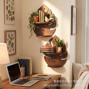 Wooden Palm Leaf Wall <b>Shelf</b> Double Layer Irregular Shape Wall Mounted Storage <b>Rack</b> For Home Decor - Product Image 4