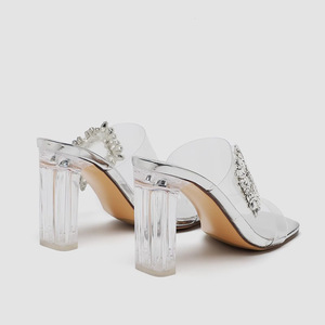 2025 Design Summer <b>Crystal</b> Diamond Hollow Anti-Slippery Breathable Sandals European American Slippers High Heels Square Toe - Product Image 3