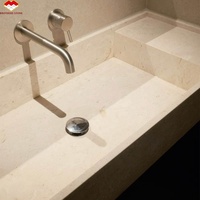 Dalle de pierre calcaire beige clair moderne découpée sur mesure pour cuisine, villa, salle de bain, meuble-lavabo, revêtement mural intérieur/extérieur (Résistant au feu)