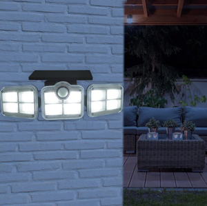 <span class=keywords><strong>Lampe</strong></span> <span class=keywords><strong>solaire</strong></span> extérieure pour garage et jardin, 3 têtes, détecteur de mouvement, lumière IP65 étanche, 270 degrés grand angle, appliques murales avec 3 modes, 122 LED - Product Image 1
