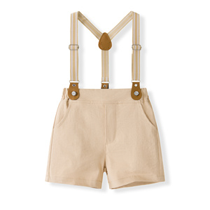 Catpapa Vente en gros Ensemble 3 pièces pour bébés garçons, style gentleman, comprenant Body imprimé triangle, Short à bretelles kaki et Nœud papillon, Tenue de baptême - Product Image 5