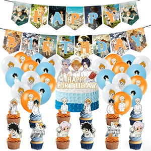 Juego <span class=keywords><strong>de</strong></span> Artículos para Fiesta <span class=keywords><strong>de</strong></span> The Promised Neverland, Decoraciones para Fiesta, Pancarta, Globos, Adornos para Cupcakes, Artículos para Fiesta <span class=keywords><strong>de</strong></span> Fans del Anime - Product Image 1