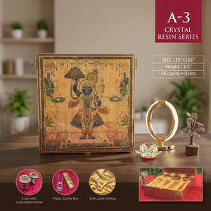 Boîte de rangement en bois faite à la main de la série Crystal Resin, 15x15.5x3.5 pouces, 16 compartiments avec 3 pots, design d'art populaire - Product Image 4