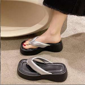 Sandales d'été à <span class=keywords><strong>semelle</strong></span> épaisse, talon plat, décontractées, pour les vacances, chaussures de plage, <span class=keywords><strong>tongs</strong></span> en <span class=keywords><strong>cuir</strong></span> véritable, pantoufles d'extérieur, <span class=keywords><strong>tongs</strong></span> - Product Image 2