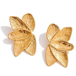 JINYOU 4767 <strong>Fashionable</strong> Exaggerated Stainless Steel 18K Gold Plated Earrings Leaf-shaped <strong>Wholesale</strong> Earrings <strong>Jewelry</strong> - Product Image 1