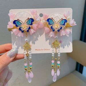 Chinese Style Children's Hanfu Hairpin Super Fairy Atmosphere Ancient Style Tassel <b>Flower</b> Double Pronged Glass Edge Headwear - Product Image 5