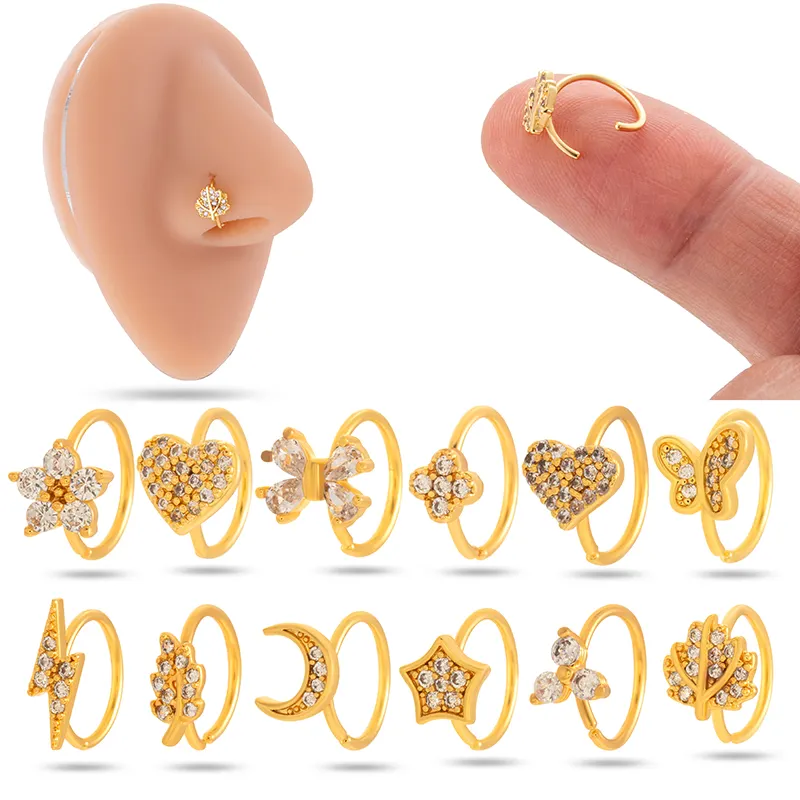 Nuovo arrivo oro argento cerchio piercing al naso gioiello aperto in rame con zirconi cubici anello al naso per le donne