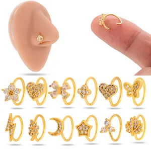 neue lieferung gold silber ton reifohr nasen piercing schmuck offen einstellbar kupfer mit würfel zirkonia nasenring für frauen