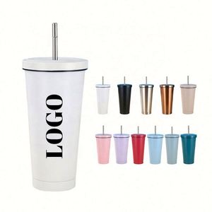 แก้วกาแฟสแตนเลสเก็บความร้อน ขนาด 500 มล. 750 มล. คุณภาพพรีเมียม ปรับแต่งได้ พร้อมฝาโลหะและหลอด สำหรับของขวัญธุรกิจและโปรโมชั่น - Product Image 1